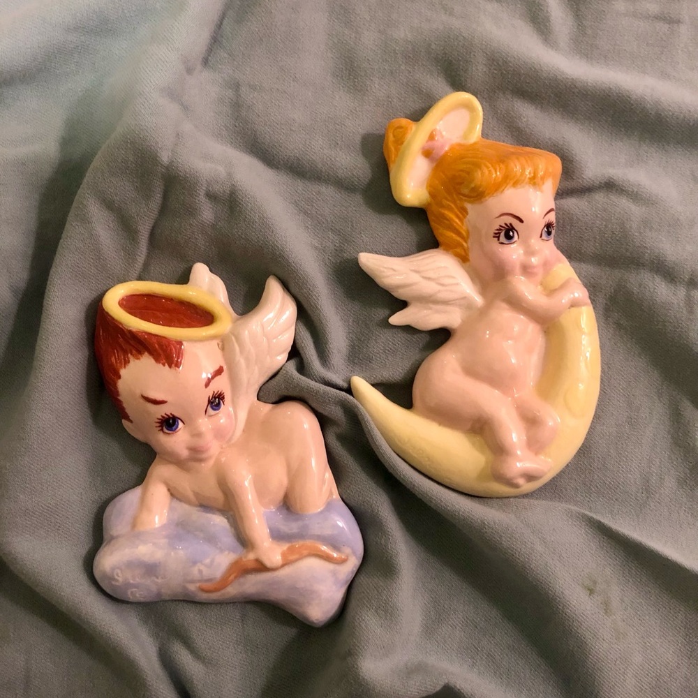 Vintage ceramic angel Cupid decor.